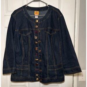 RUBY RD Jean Jacket Embellished Button/Snaps Round Neck Rockabilly Stretch 22W